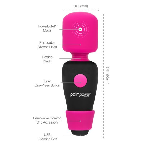 PalmPower Pocket Wand - nabíjací masážny vibrátor (ružovo-čierny)