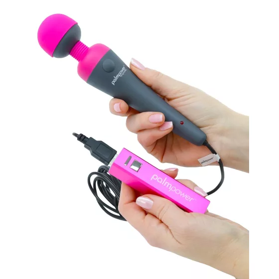 PalmPower Wand - masážny vibrátor s powerbankou - ružovo-sivý