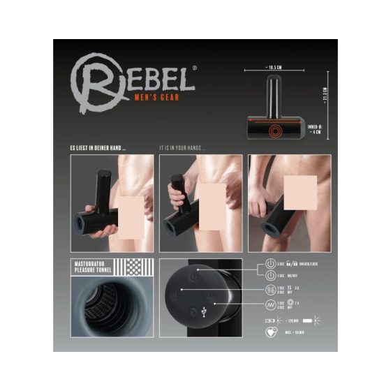 Rebel - masturbátor s 2 funkciami (čierny)