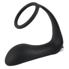   Black Velvet - nabíjací silikónový análny vibrátor s krúžkom na penis (čierny)