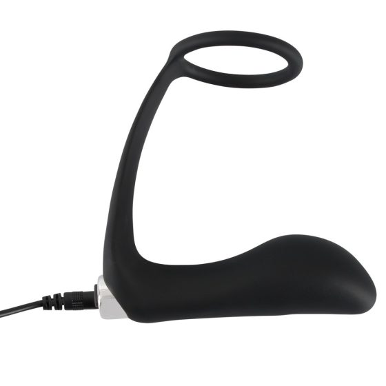 Black Velvet - nabíjací silikónový análny vibrátor s krúžkom na penis (čierny)