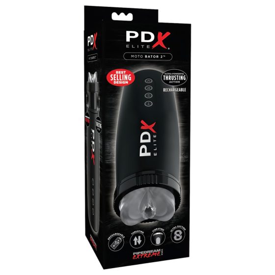 PDX Elite Moto Bator 2 - sací, pohyblivý umelý vagína (čierna)