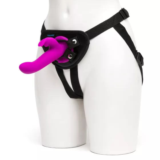 Happyrabbit - strap-on vibrátor pre dvojice - zajačik - fialový