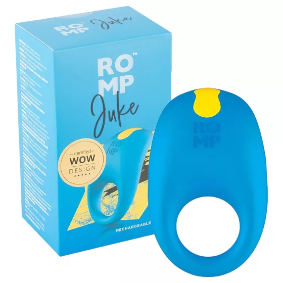 ROMP Juke - vibračný erekčný krúžok - vodotesný - modrý