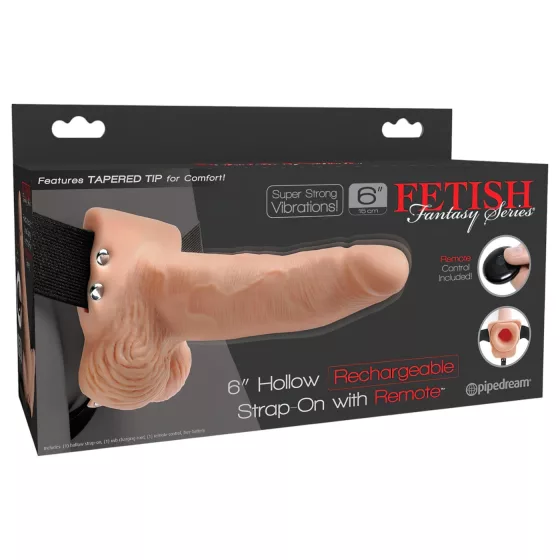 Pipedream - Fetish Strap-On 6 - pripínací, dutý vibrátor (telovej farby)
