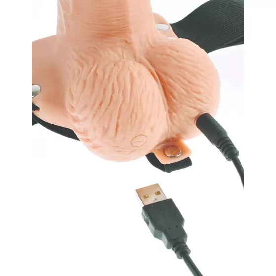 Pipedream - Fetish Strap-On 6 - pripínací, dutý vibrátor (telovej farby)
