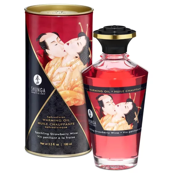 Shunga - masážny olej s hrejivým efektom - šampanské jahoda 100ml
