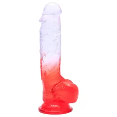   Sunfo - dildo s prísavkou a semenníkmi - 21 cm - číro-červený