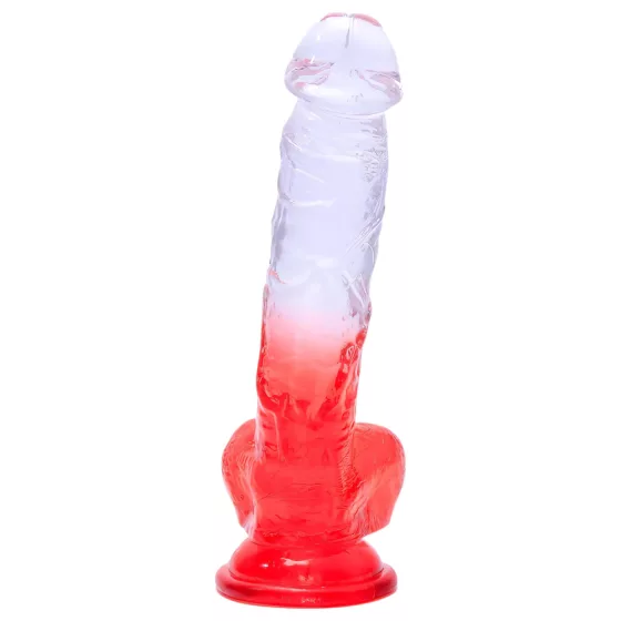 Sunfo - dildo s prísavkou a semenníkmi - 21 cm - číro-červený