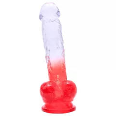   Sunfo - dildo s prísavkou a semenníkmi - 21 cm - číro-červený