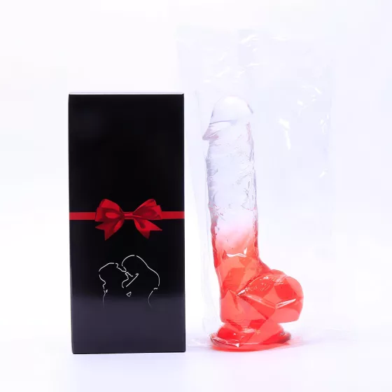 Sunfo - dildo s prísavkou a semenníkmi - 21 cm - číro-červený
