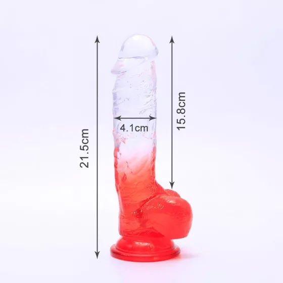 Sunfo - dildo s prísavkou a semenníkmi - 21 cm - číro-červený