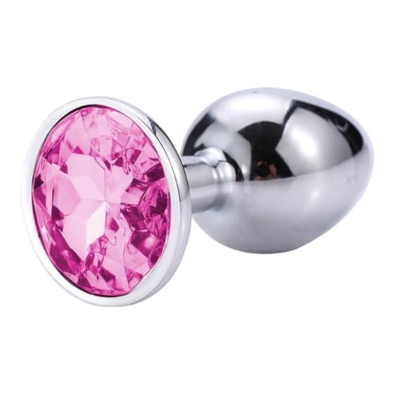 Sunfo - kovové análne dildo s kameňom (strieborno-ružové)