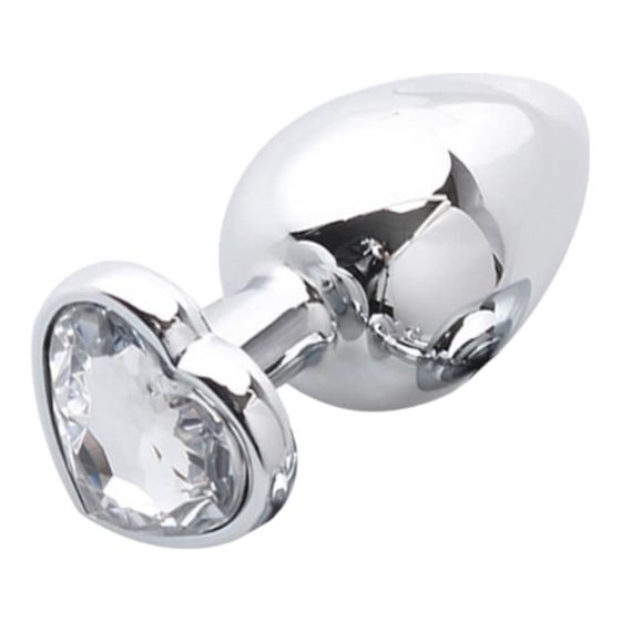 Sunfo - kovové análne dildo s kameňom v tvare srdca (strieborno-biele)