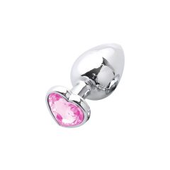   Sunfo - kovové análne dildo s kameňom v tvare srdca (strieborno-ružové)