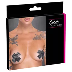Cottelli - nálepka na bradavky X so štrasom - čierna