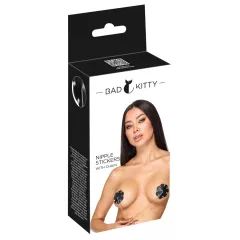  Bad Kitty - nálepky na bradavky s nitmi a retiazkou (čierne)