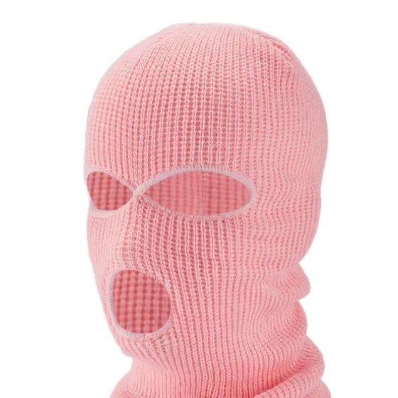 Balaclava - erotická maska na orálny sex - pletená - 3 otvory - ružová
