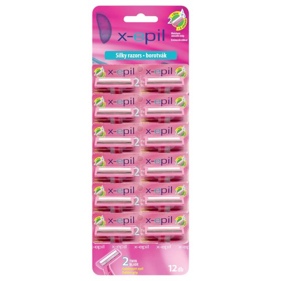 X-Epil Silky - 2-čepeľový holiaci strojček s gumovou rukoväťou (12 ks)