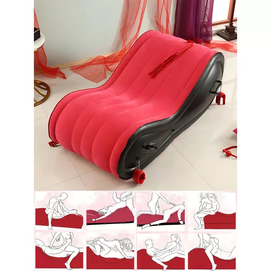 Desirel Magic Pillow - Nafukovací BDSM sexuálny nábytok - s putami (červený)