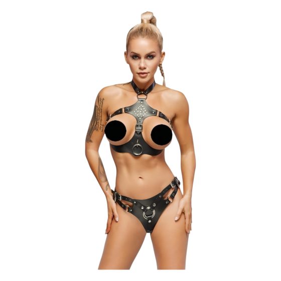 ZADO - kožená sada s pripevnenými nohavičkami (čierna) - L/XL