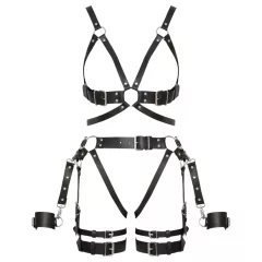   ZADO - viacdielny kožený postrojový set s putami - čierny