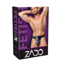   ZADO - čierne kožené panenské tangá s 2 zámkami (S-2XL)