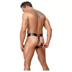   ZADO - čierne kožené panenské tangá s 2 zámkami (S-2XL)