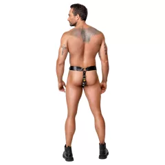   ZADO - čierne kožené panenské tangá s 2 zámkami (S-2XL)