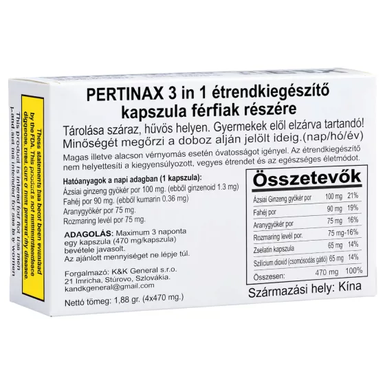 Pertinax 3in1 Plus - doplnok stravy pre mužov - kapsuly - 4 ks