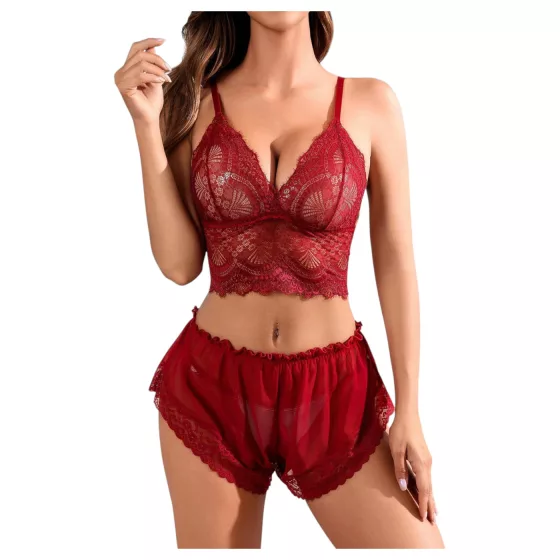 JSY 058 - erotická súprava spodnej bielizne - červená (L-XL)