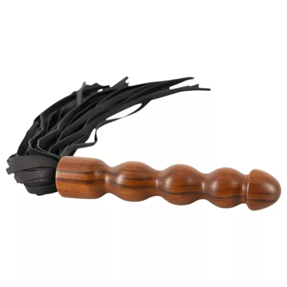 ZADO - kožený bič - drevená rukoväť - čierno-hnedý