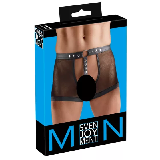 Svenjoyment - otvorené pánske sieťované spodné prádlo s erekčným krúžkom (čierne)