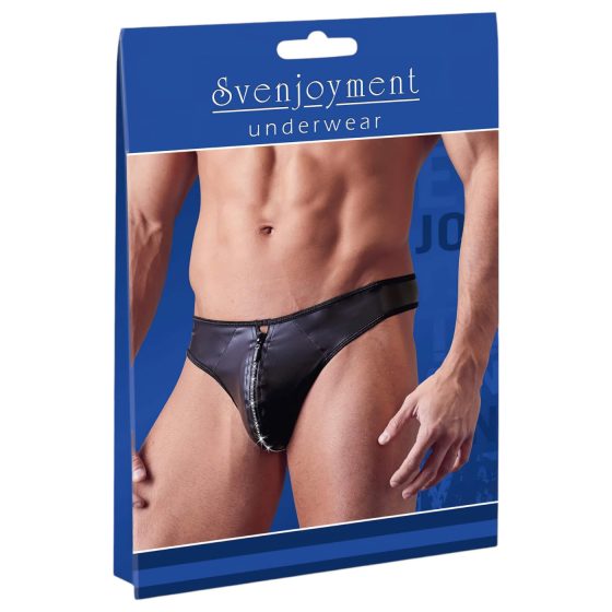 Svenjoyment - lesklé pánske tangá so zipsom a kamienkami (čierne)