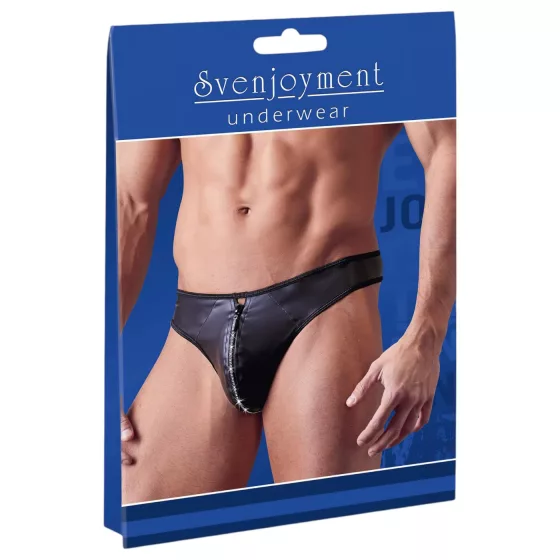 Svenjoyment - pánske tangá lesklé so zipsom a kamienkami - čierne - XL