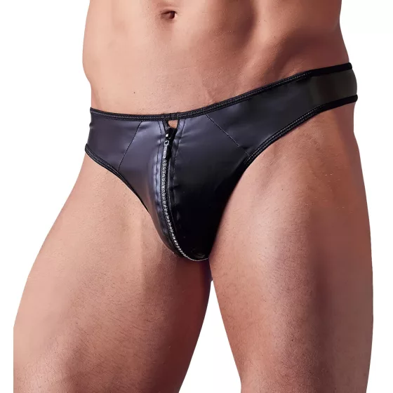 Svenjoyment - pánske tangá lesklé so zipsom a kamienkami - čierne - XL