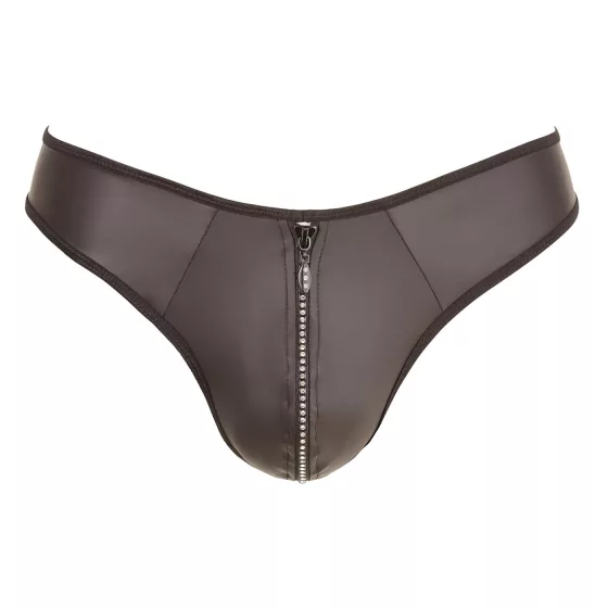 Svenjoyment - pánske tangá lesklé so zipsom a kamienkami - čierne - XL