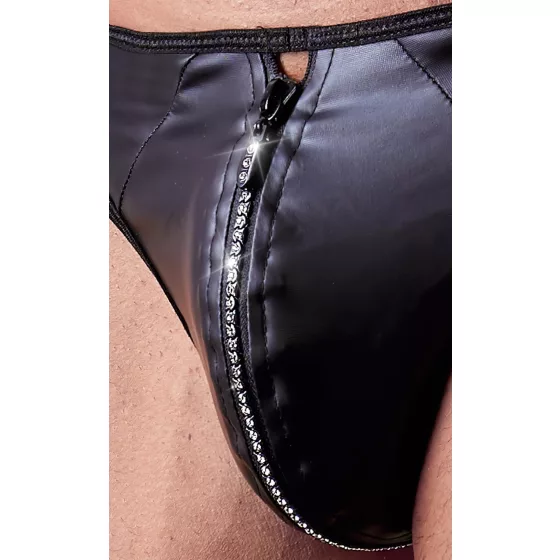 Svenjoyment - pánske tangá lesklé so zipsom a kamienkami - čierne - XL