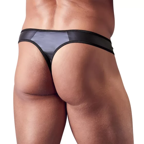 Svenjoyment - pánske tangá lesklé so zipsom a kamienkami - čierne - 2XL