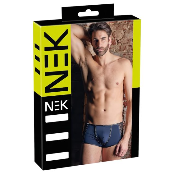 NEK - boxerky s čiernymi šnúrkami a sieťkou (modré)