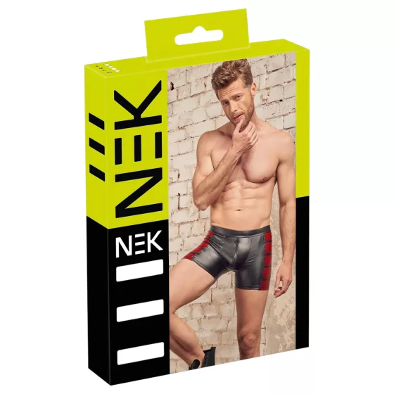NEK - pánske boxerky na zips - čierne s červenými bočnými vložkami