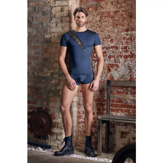 NEK - pánske tričko - sieťované panely, šnurovanie - čierna/modrá - M