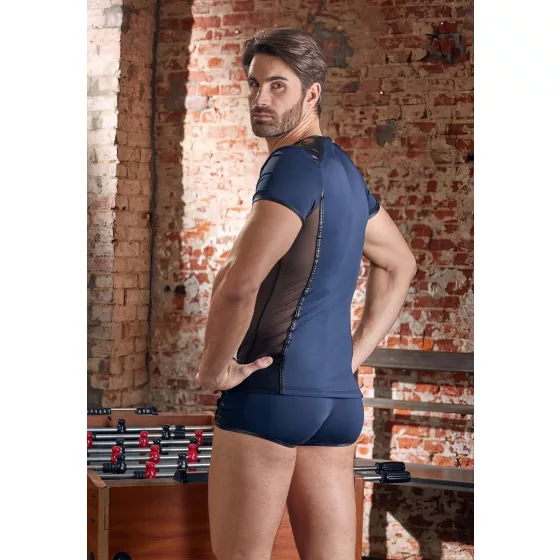 NEK - pánske tričko - sieťované panely, šnurovanie - čierna/modrá - L