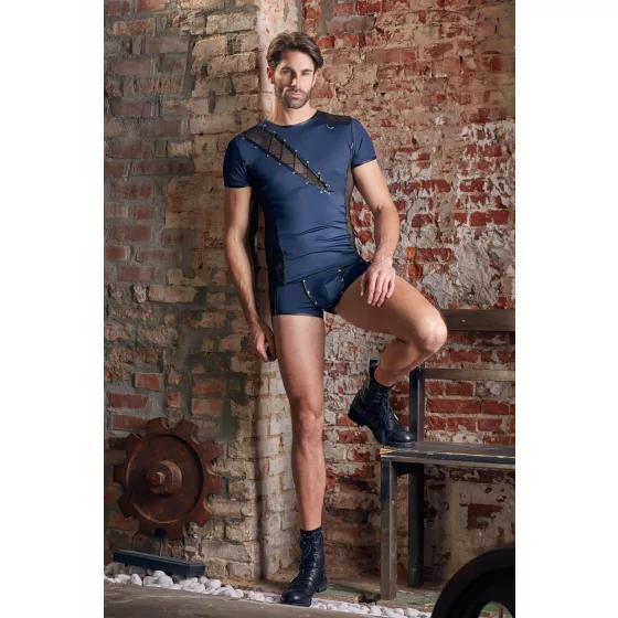 NEK - pánske tričko - sieťované panely, šnurovanie - čierna/modrá - XL