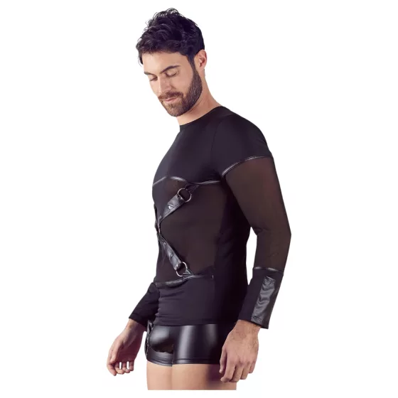 NEK - sexy dlhý rukáv s krížovými pásmi (čierny)