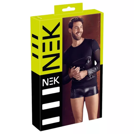 NEK - sexy dlhý rukáv s krížovými pásmi (čierny) - L