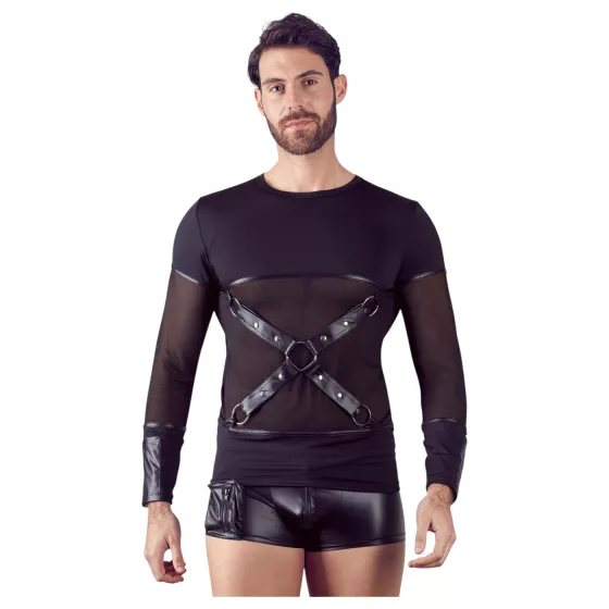 NEK - sexy dlhý rukáv s krížovými pásmi (čierny) - L