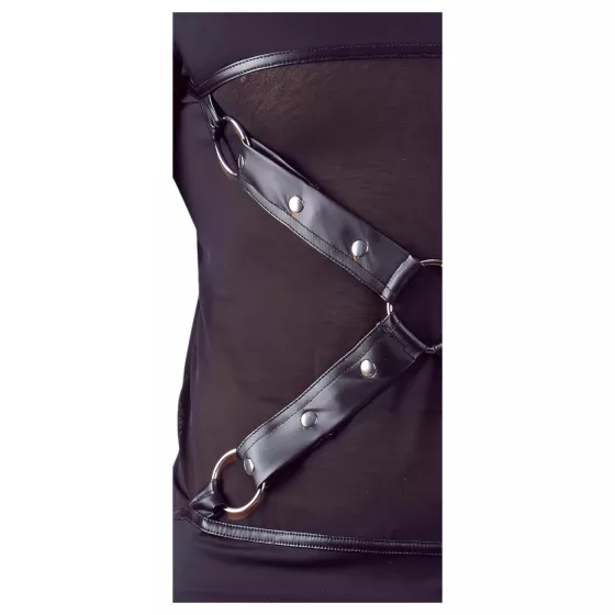 NEK - sexy dlhý rukáv s krížovými pásmi (čierny) - XL