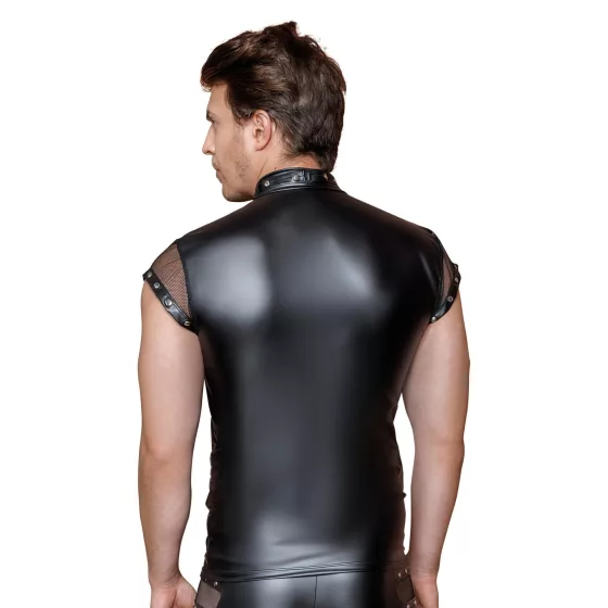 NEK - pánske tričko s cvočkami a sieťovým panelom (čierne)