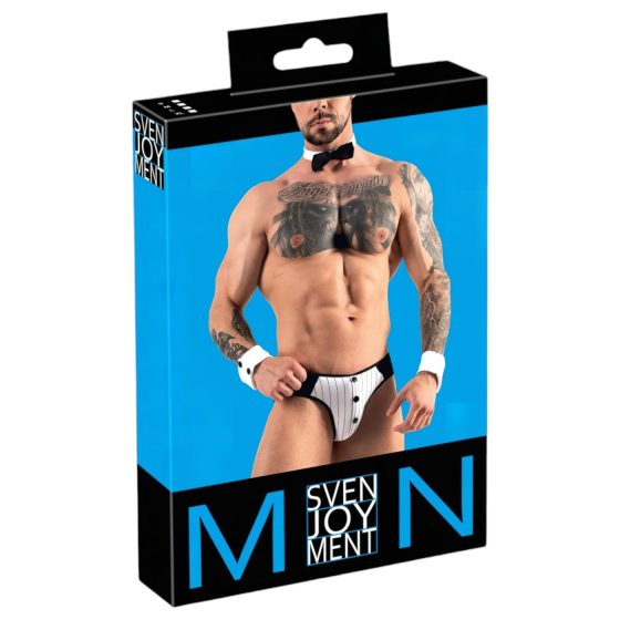 Svenjoyment - pánsky čašnícky tangá set (čierno-biely)